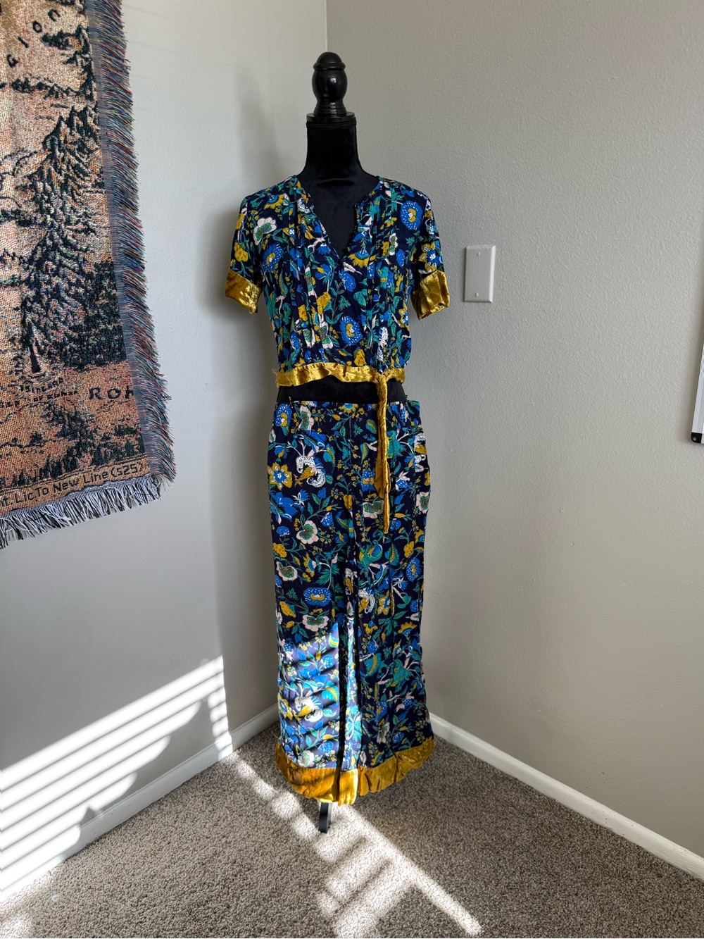 Anthropologie Clara Velvet Trimmed Pajama Set
